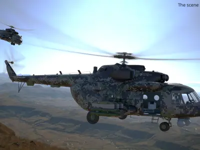  MI-171Sh Armed Military Helicopter Rigged for Cinema 4D 