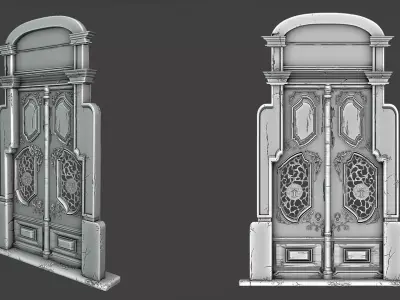 Big Wooden Door With Ornates Low-poly 3D model