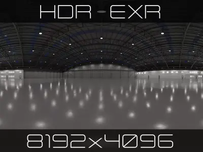 HDRI - Airplane Hangar Interior 8b - 8192x4096 -  v2 - NIGHT Texture