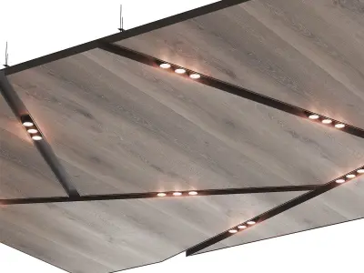 Wooden suspended ceiling with lighting 38 3D model