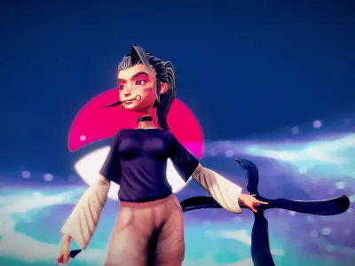 Female character with mangekyo sharingan naruto anime Low-poly 3D model