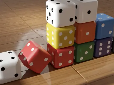 Game dices on the wooden floor 3D print model