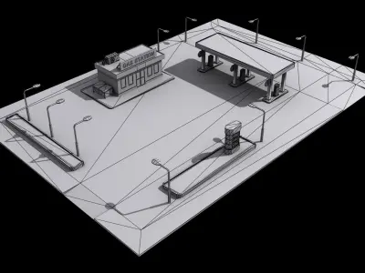 Gas Station Lowpoly Low-poly 3D model