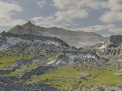 Mountain Valley Landscape - Summer and Winter Versions Low-poly 3D model