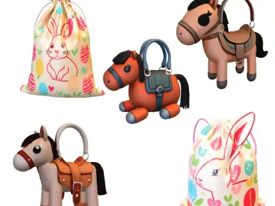 Bags horses and easter Low-poly 3D model