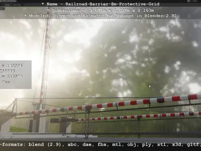 Railroad Barrier 8m with Protective Grid High and Low-Poly 3D Model Pack