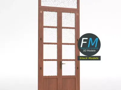 Wooden door with glass panels and transom 3D model