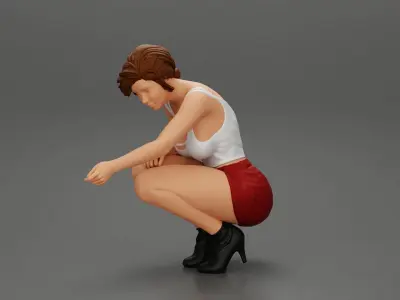 Beautiful girl Sit Near Her Cat 3D print model