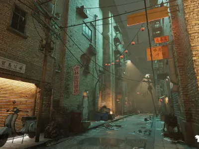 Chinese Alley Environment Low-poly 3D model