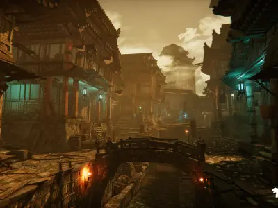 Asian Canal Environment Low-poly 3D model