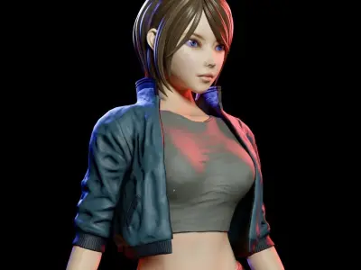 original 3D model cyberpunk-style woman Low-poly 3D model
