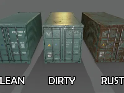 PBR 20 ft Shipping Cargo Container Version 2 - Green Light Low-poly 3D model