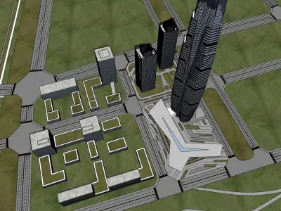 contemporary museum with highrise town residence 3D model