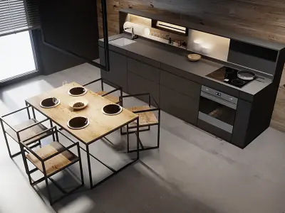 SMART-KITCHEN modern kitchen with walls and wooden floors 3D model