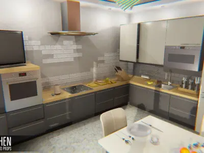 Kitchen - interior and props Low-poly 3D model