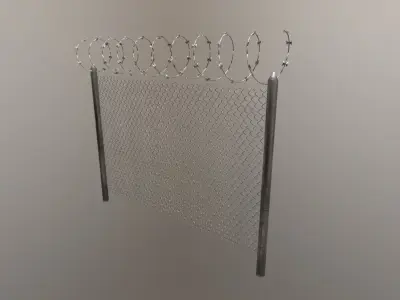 Barbed wire fence PBR Low-poly 3D model