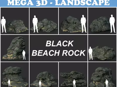 Low poly Black Beach Rock Collection 2 210210 Low-poly 3D model