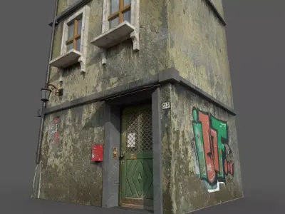 Worn European House With Graffiti 3D model