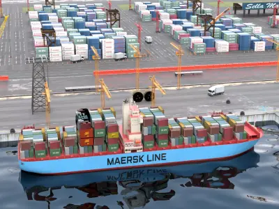 Large Cargo Port Shipyard container ship 3D model