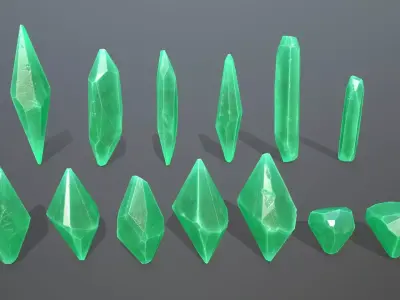 Crystal Set emerald gemstones in shapes and sizes Low-poly 3D model