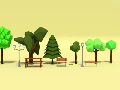 Low Poly Cartoon Park Assets Pack Low-poly 3D model