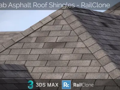 RailClone Preset of 3-tab Asphalt Roof Shingles for 3dsmax V-Ray 3D model