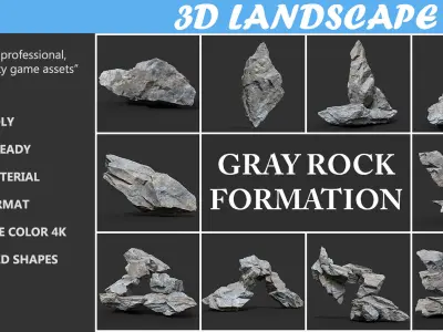 Low poly Gray Rock Formation A 190416 Low-poly 3D model