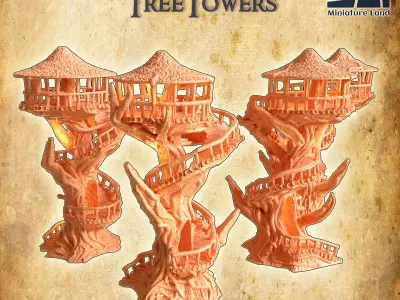Elven TreeTowers  Tabletop Terrain 28 MM 3D print model