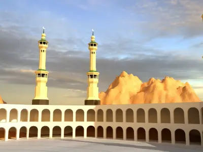 Low Poly Islamic Mosque and Kaba 3D Model Low-poly 3D model