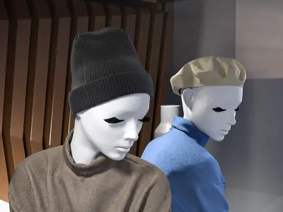 Shop front with female mannequin 001 3D model