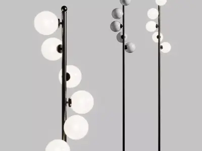 Modern White Globe Glass 6-Light Floor Lamp with Round Marble Low-poly 3D model