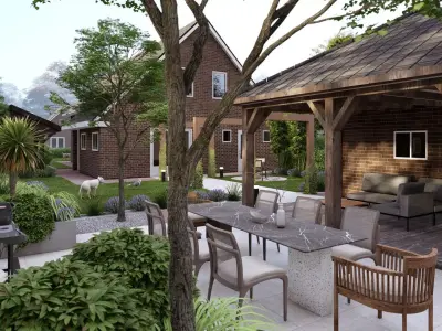 3D Exterior Scene 3D model design garden and landscape 3D 3D model