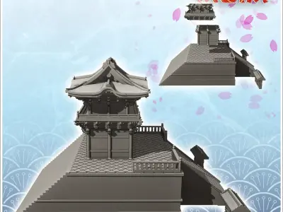 Large Asian temple with access stairs and low walls 12 - Asian A 3D print model