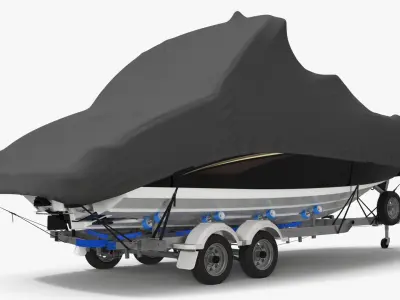  Covered Boat on Tandem Trailer with Fender Guards Black 
