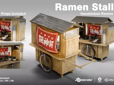 Ramen Stall Hanshinken Low-poly 3D model