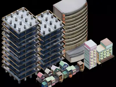 Low Poly Buildings and Houses Pack Low-poly 3D model