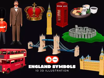 England Symbols 3D Illustration Pack 3D model