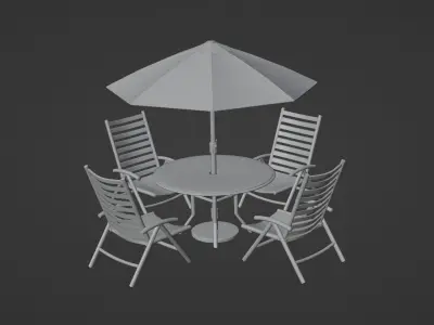 Patio outdoor table with chairs and umbrella 1 3D model