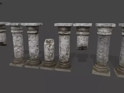 pillar set of four columns Low-poly 3D model