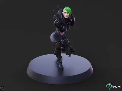 Cyberpunk Mercenary Pose 2 - 4 Variants and Pinup 3D print model