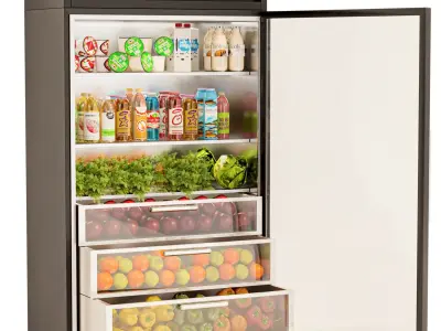 Refrigerator with groceries in the supermarket 3D model