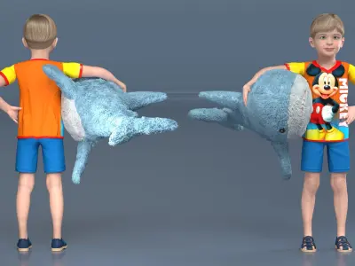  Boy with Big Soft Toy Shark from IKEA Fur 