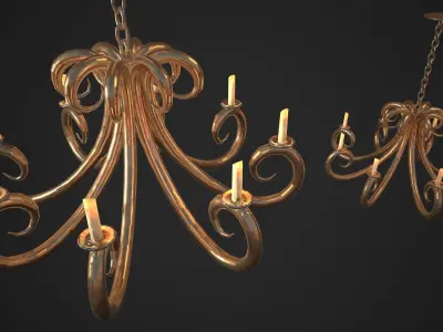 Chandelier with two candle holders Low-poly 3D model