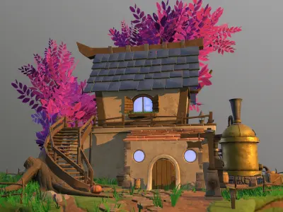 Village house on island Low-poly 3D model