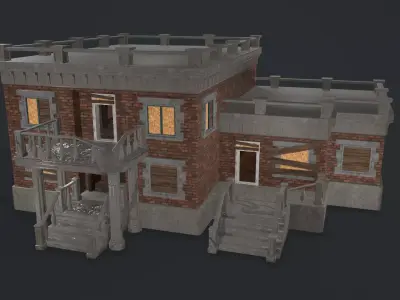 Post-apocalyptic Administrative Building w Interior Low-poly 3D model