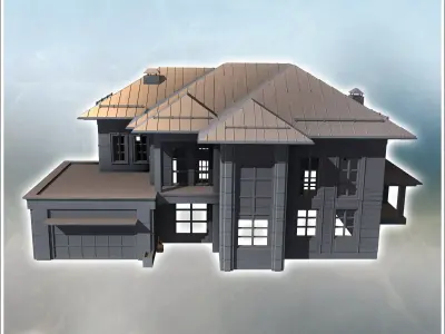Modern house with symmetrical design metallic roof large windows 3D print model