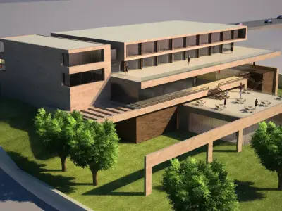 Club 3D modern building on hillside Low-poly 3D model