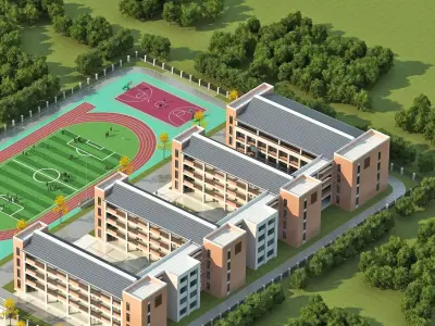 Contemporary School Campus Masterplan 3D model