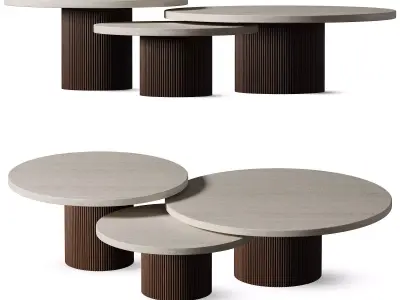 Tables basses Gigogne Wood and Travertine CELESTE 3D model