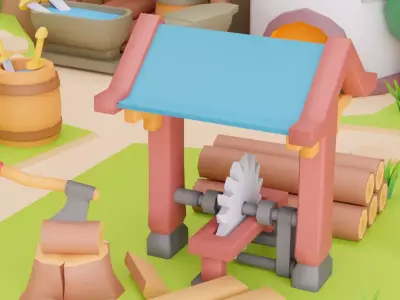 Low Poly Cartoon Blacksmith  Diorama Low-poly 3D model